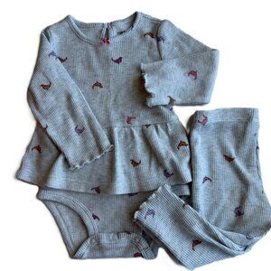 🐦 Baby Girl 12M Spring Birdies Set in SOFT Heather Gray Easter Outfit Carter's